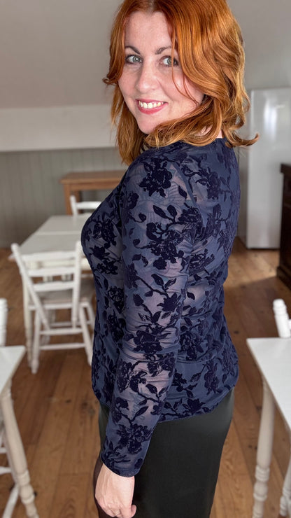 Velvet bloom blouse - Donkerblauw