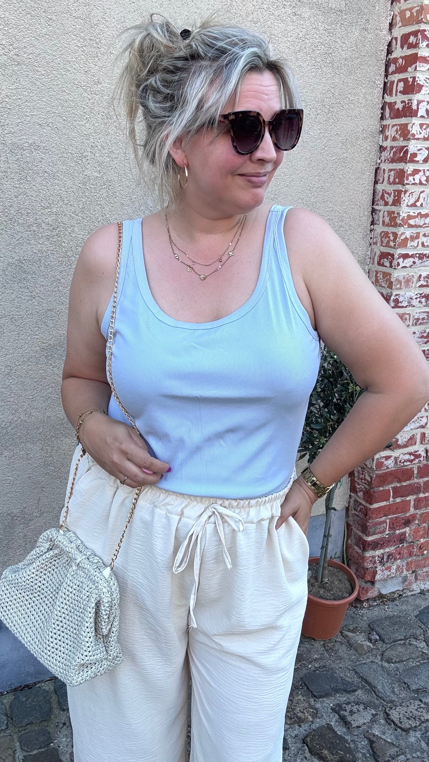 Ribbed top - Lichtblauw