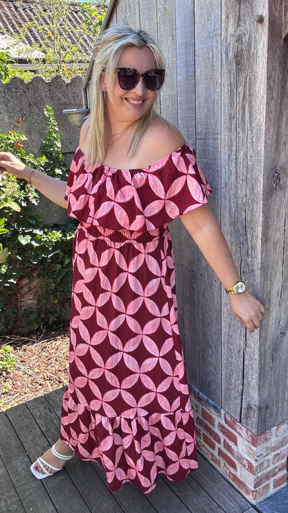 Rozanna off-shoulder jurk - Roze