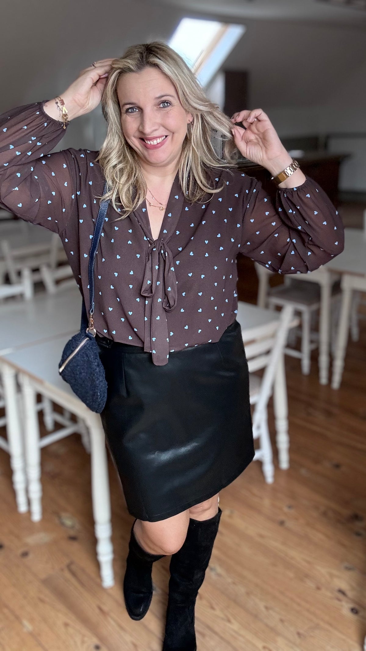 Polka heart blouse - Bruin