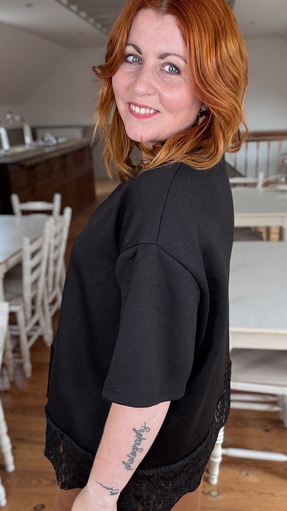 Soft lace shirt - Zwart