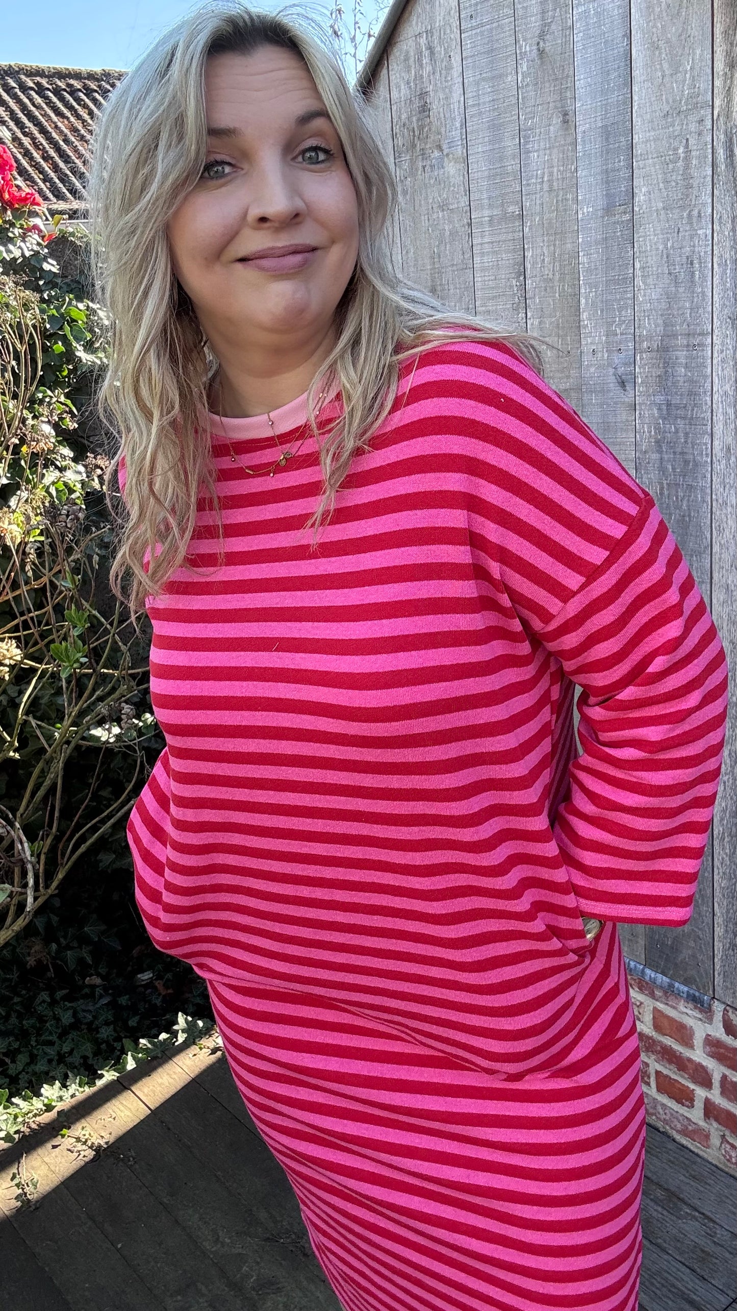 Happy stripes jurk - rood/roze
