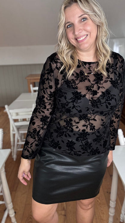 Velvet bloom blouse - Zwart