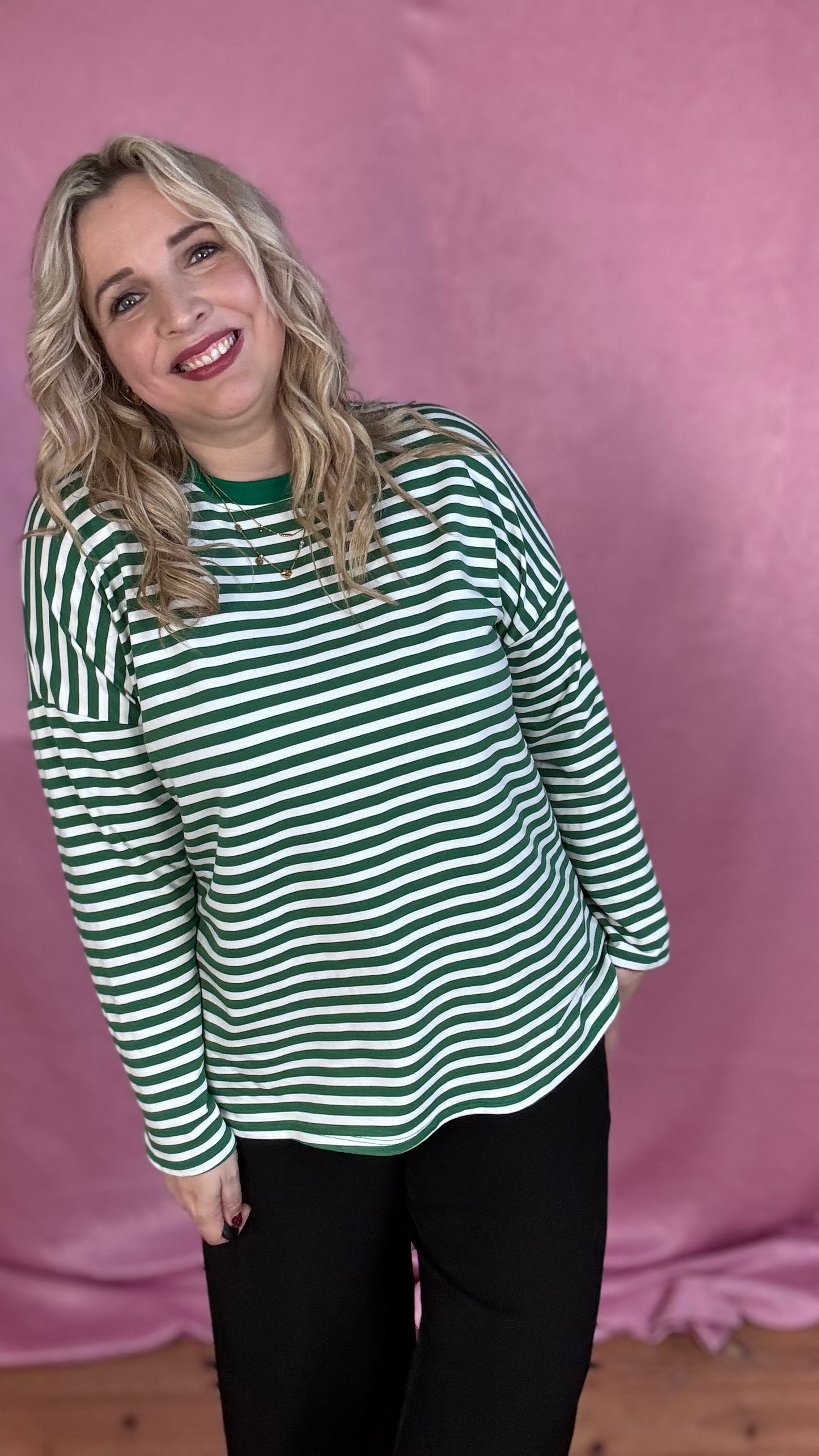 Happy stripes trui- groen/wit