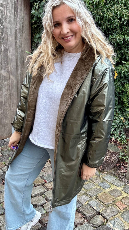 Glam plush jas - Kaki