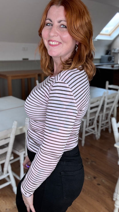 Cashmere touch longsleeve - Roze striped