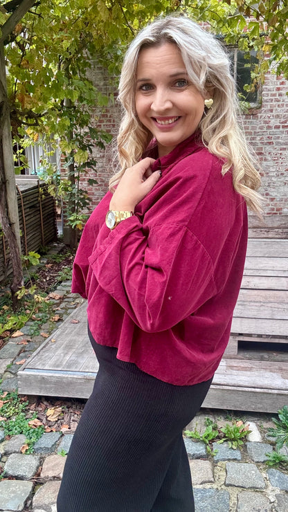 Fine ribbed blouse - Wijnrood