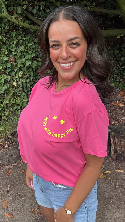 T-shirt Happy wife - Roze
