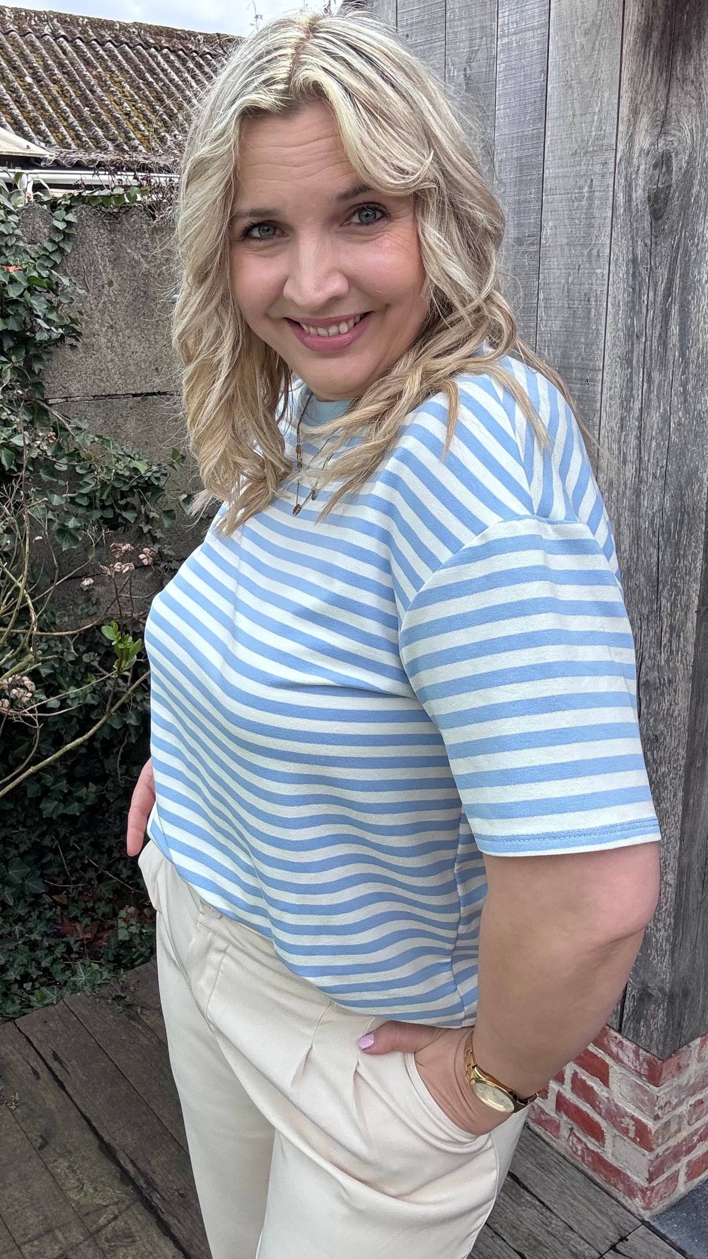 Sweet shirt - (blauw/wit)