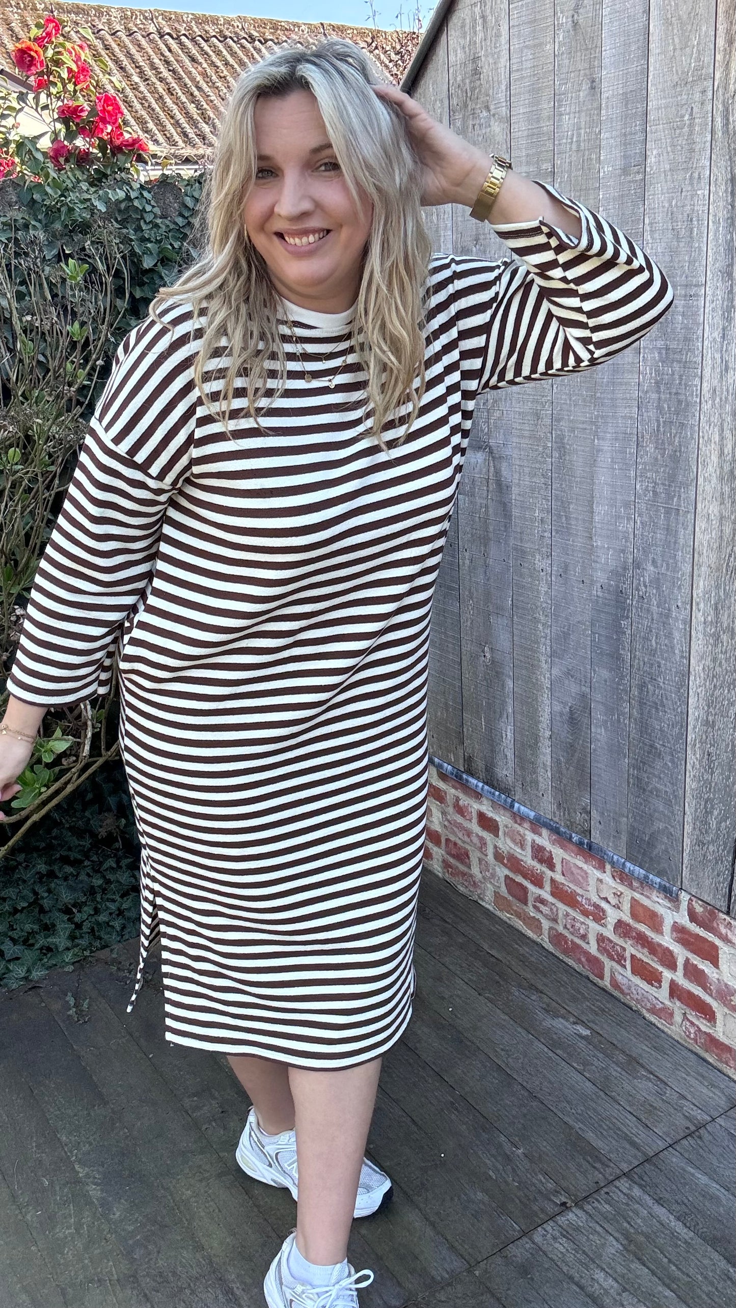 Happy stripes jurk - Bruin