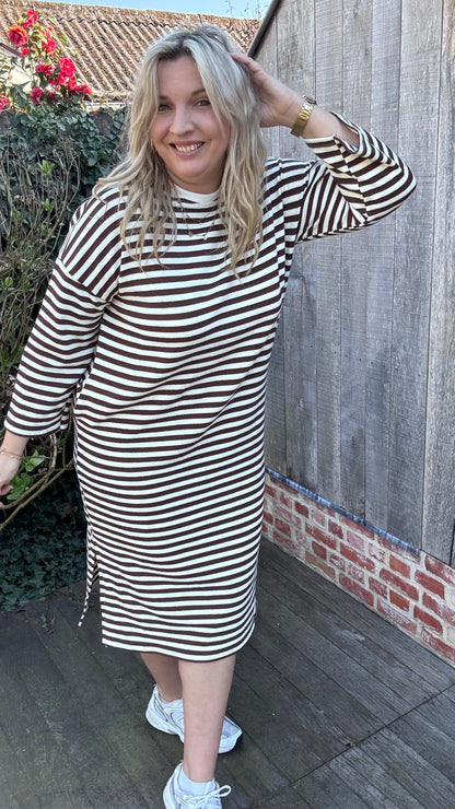Happy stripes jurk - Bruin