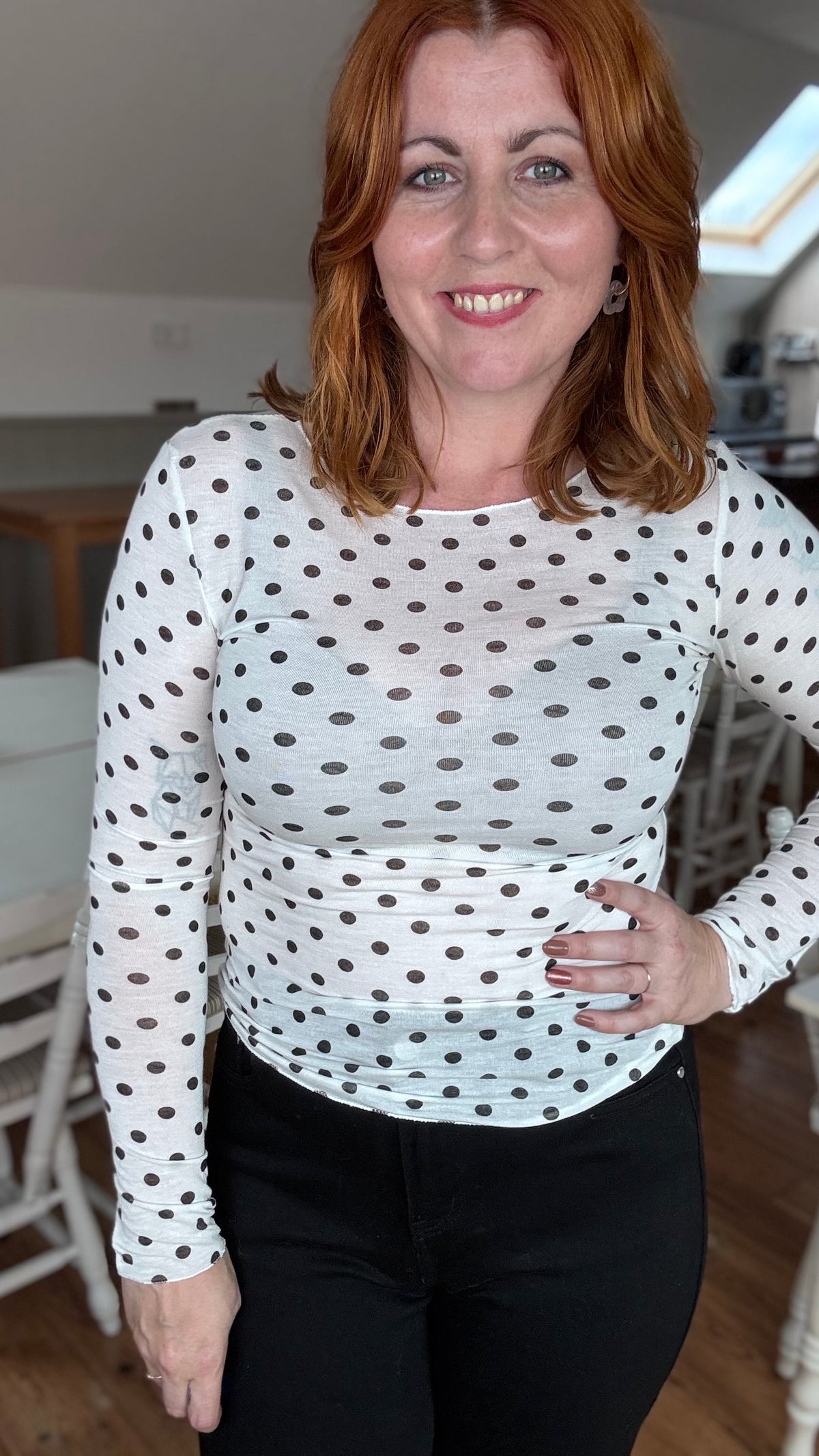 Cashmere touch longsleeve - Wit dots