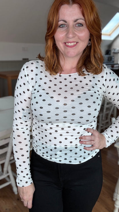 Cashmere touch longsleeve - Wit dots