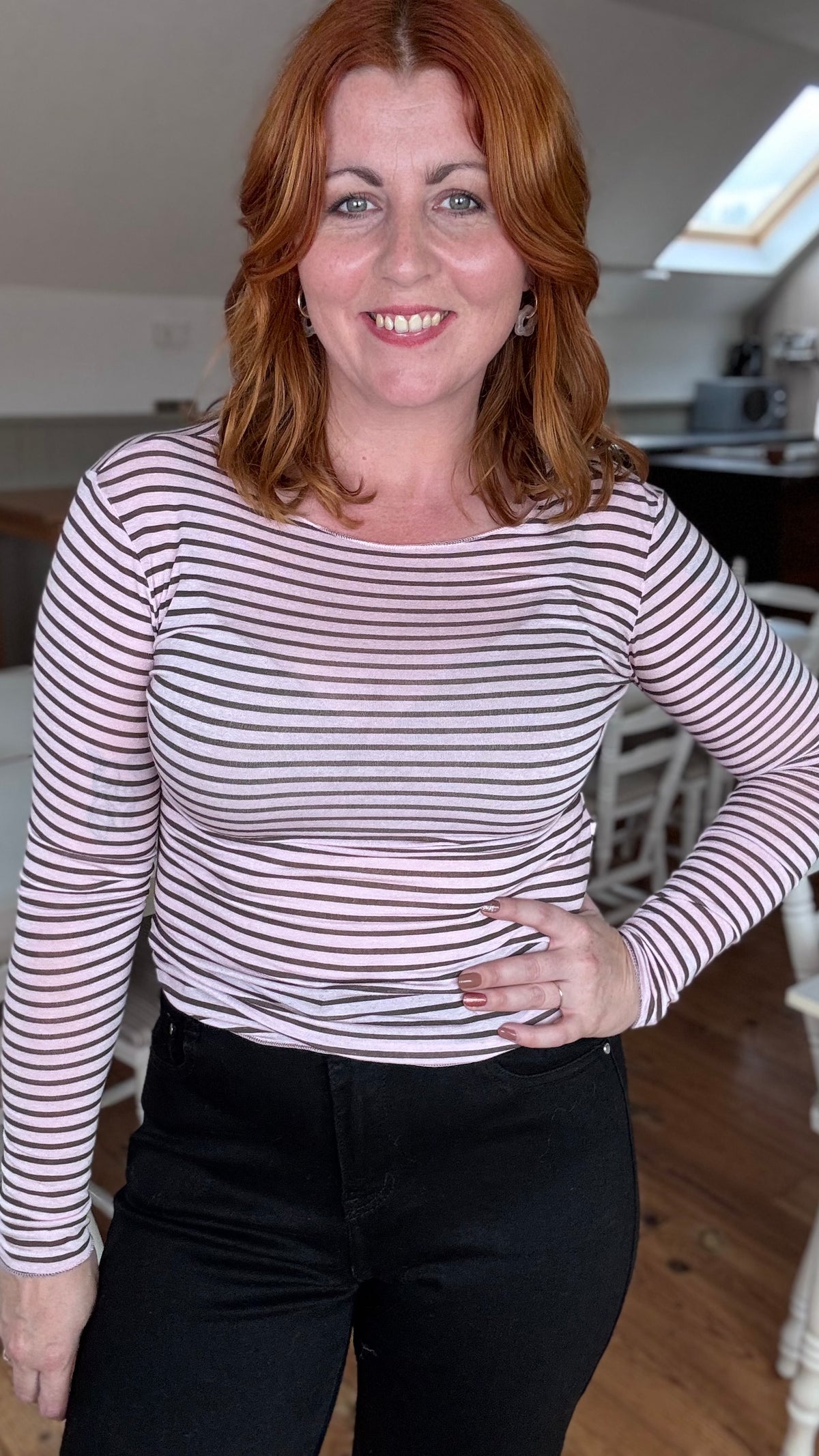 Cashmere touch longsleeve - Roze striped