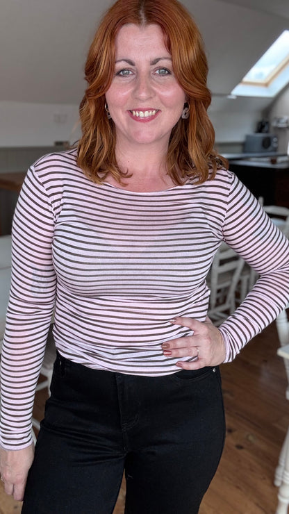Cashmere touch longsleeve - Roze striped