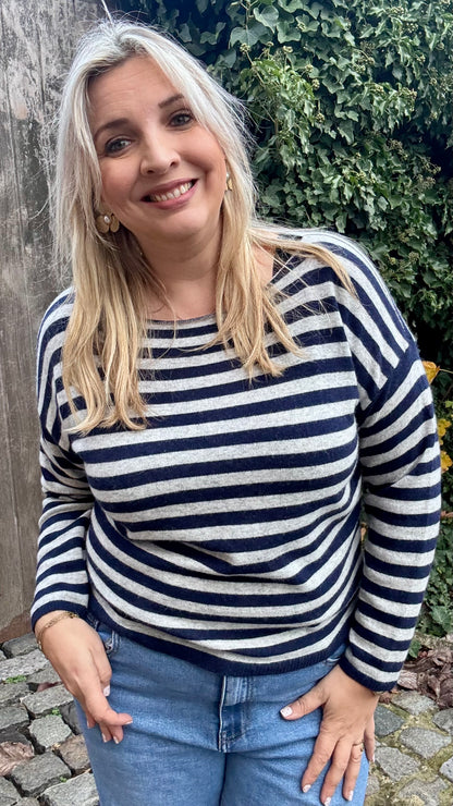 Navy/grijs striped pull