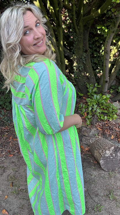 Neon stripes dress - groen
