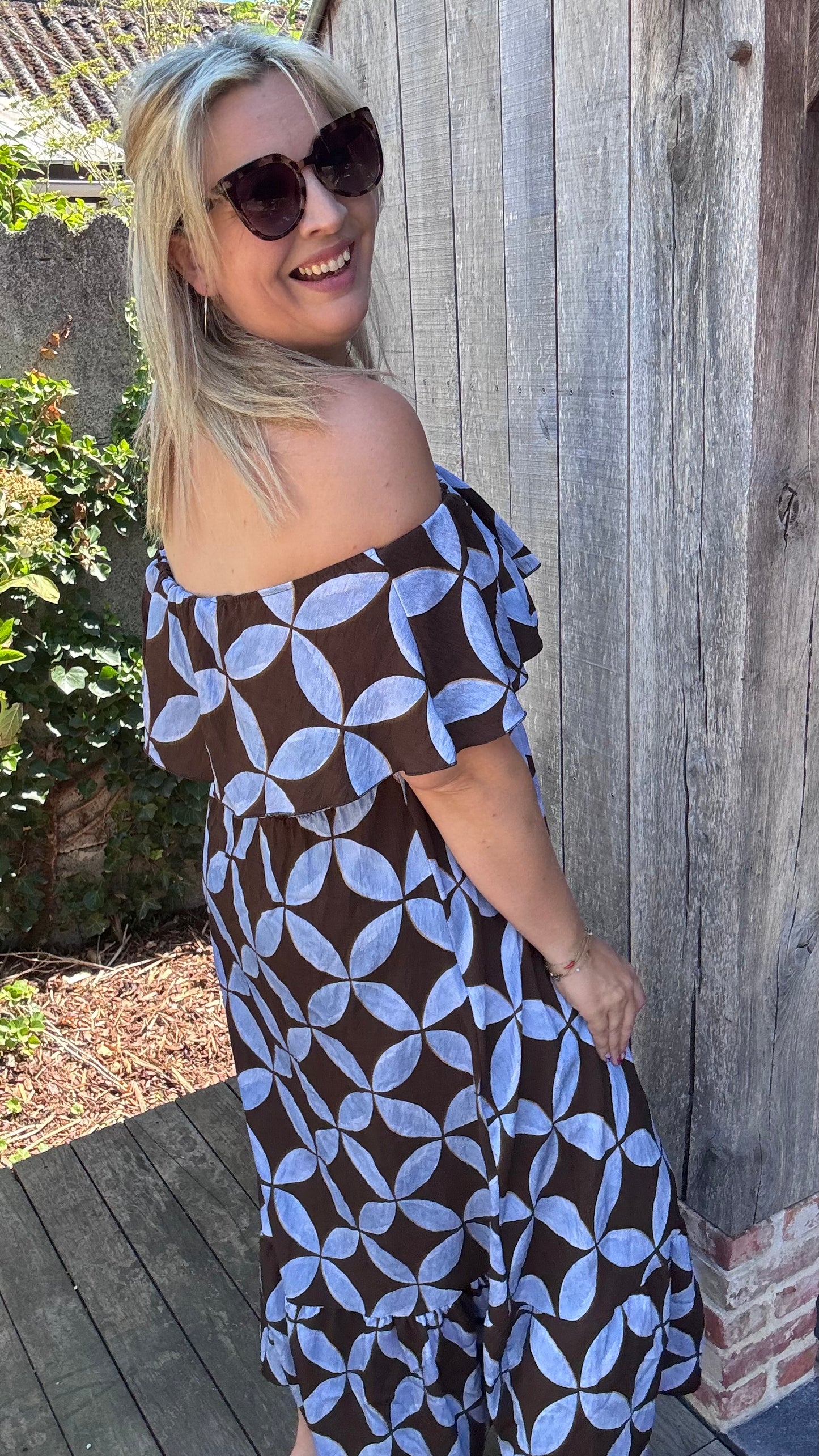 Rozanna off-shoulder jurk - Blauw