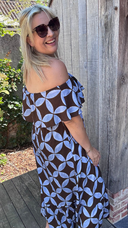 Rozanna off-shoulder jurk - Blauw