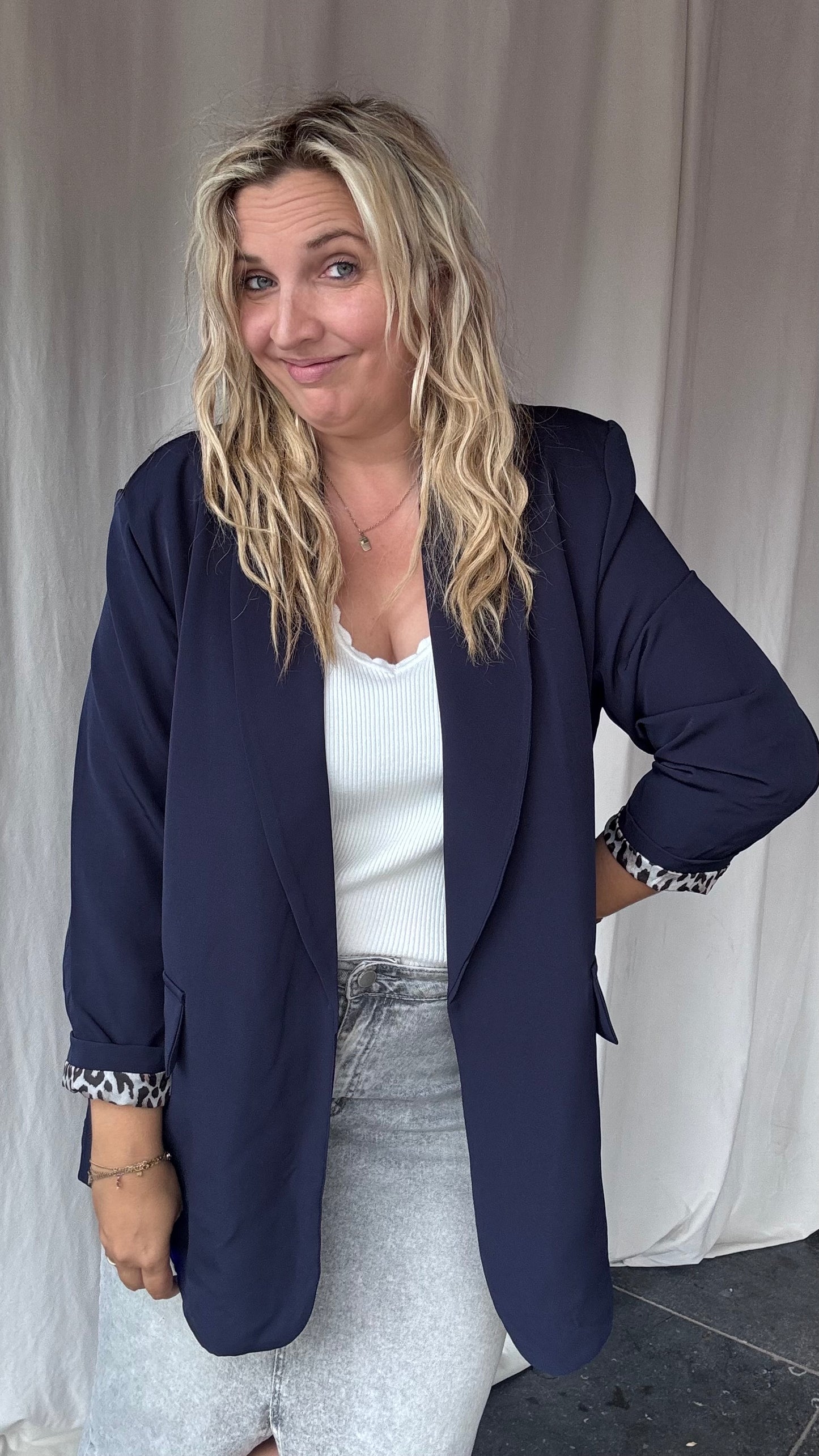 Leopard touch blazer donkerblauw