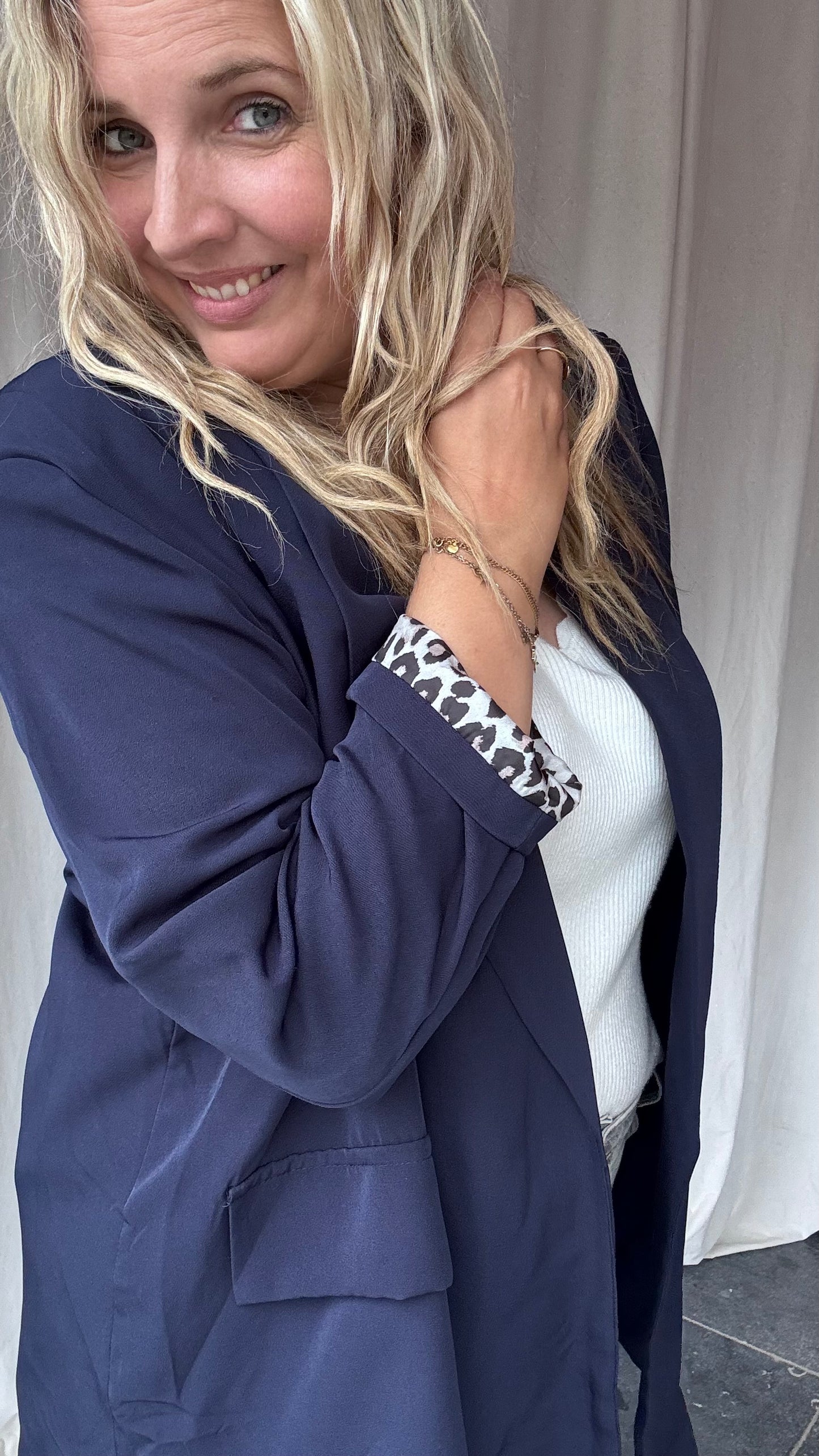 Leopard touch blazer donkerblauw
