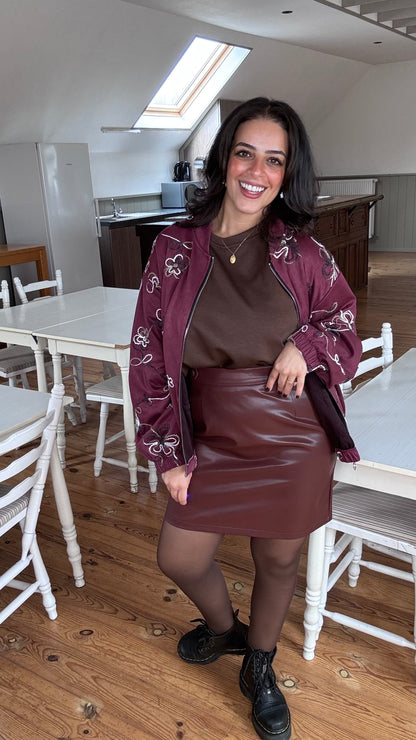 Swirl suède bomber  - Burgundy