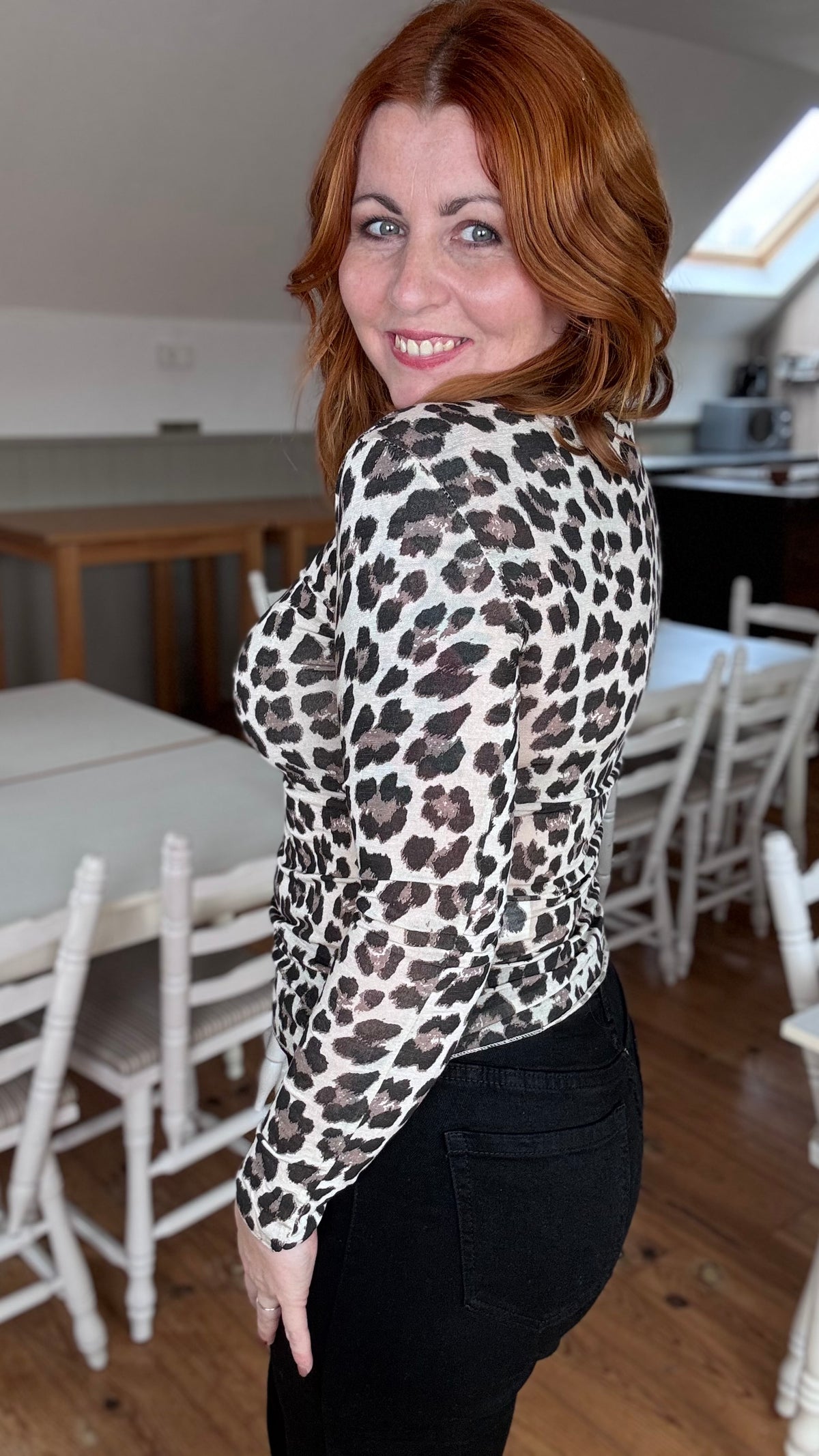 Cashmere touch longsleeve - Beige leopard