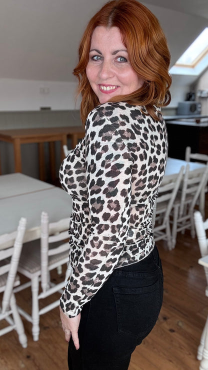 Cashmere touch longsleeve - Beige leopard