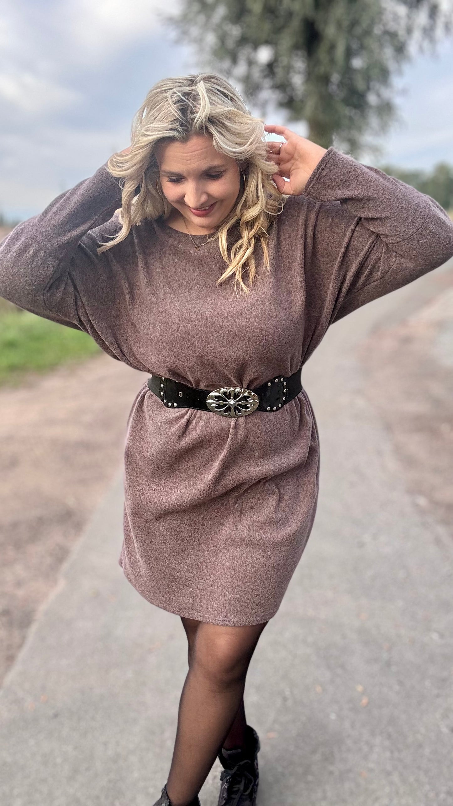 Lounge luxe jurk - Bruin