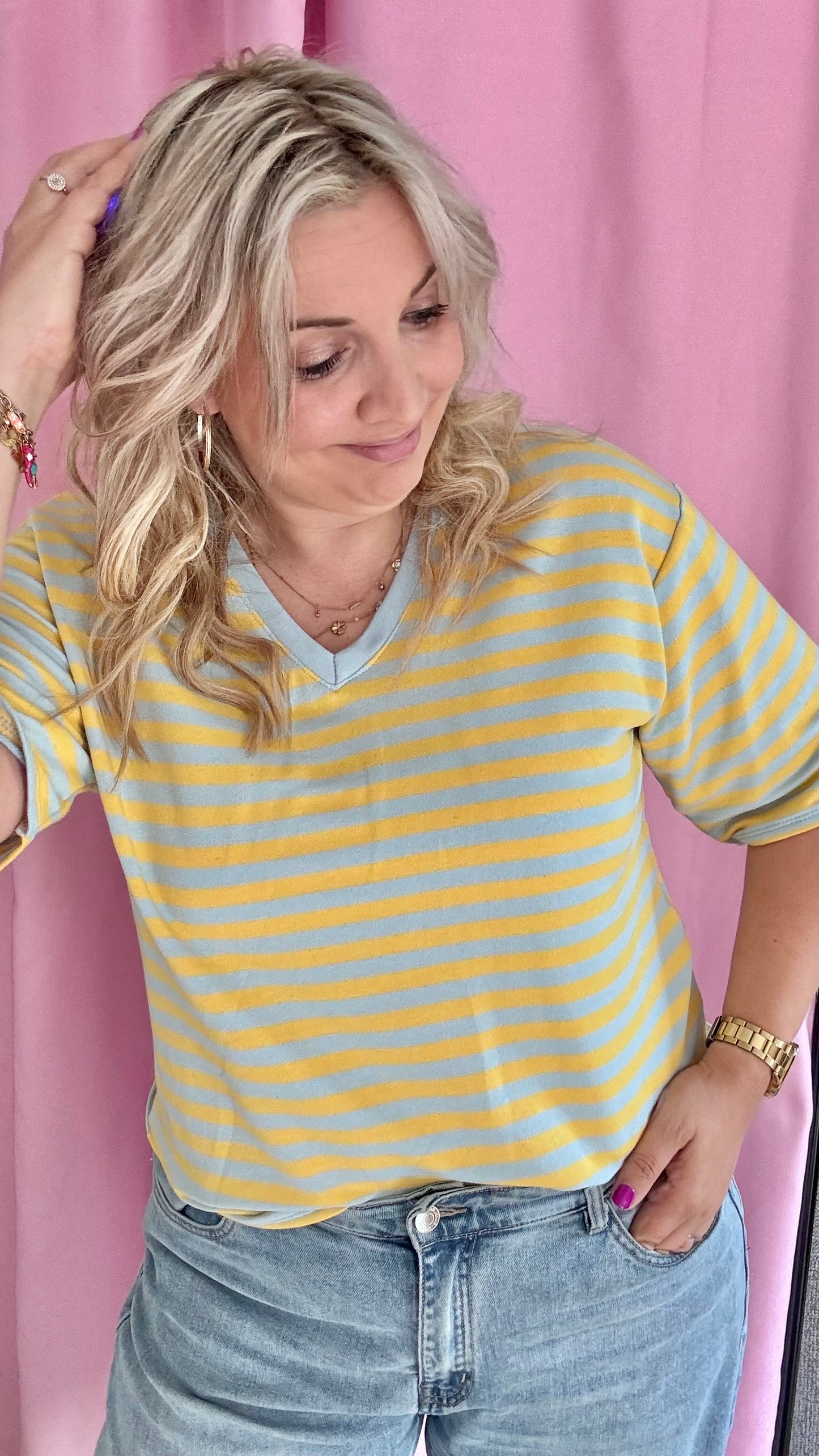 V shirt stripes - Blauw/geel