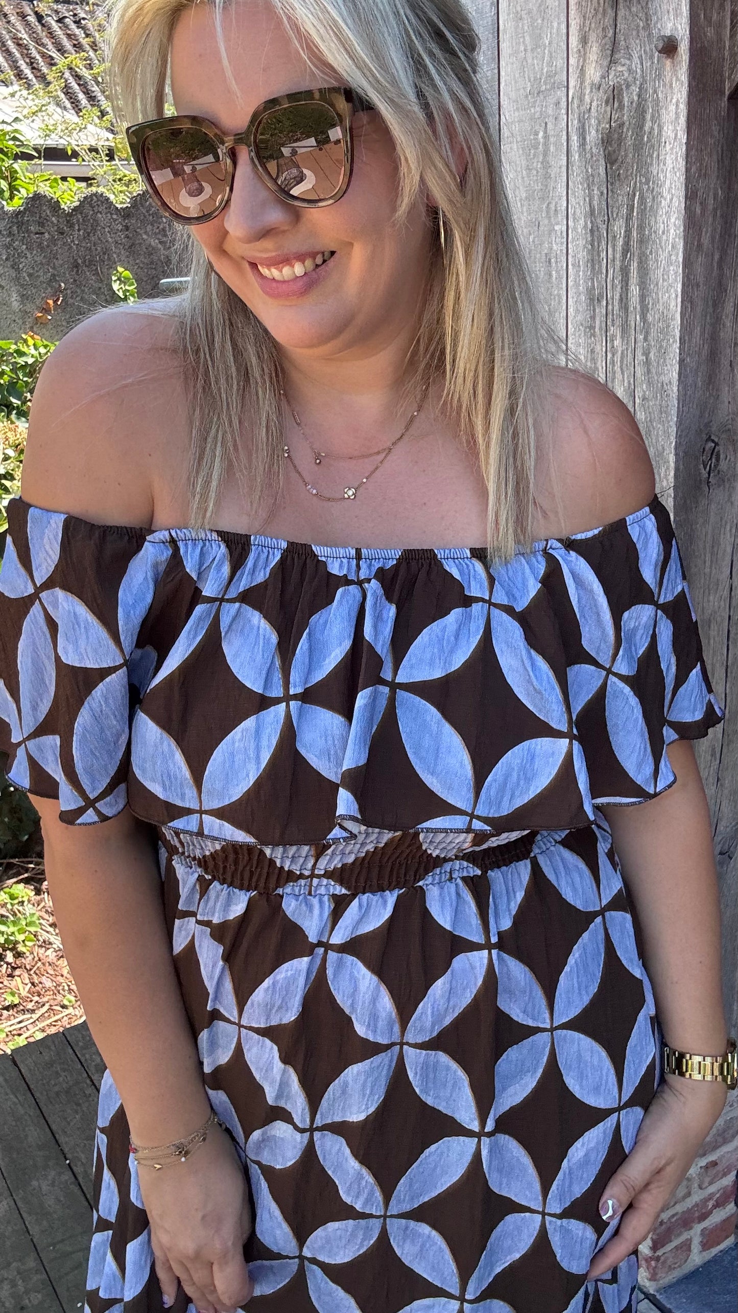 Rozanna off-shoulder jurk - Blauw