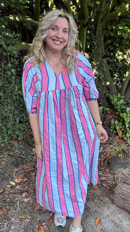 Neon stripes dress - blauw/roze