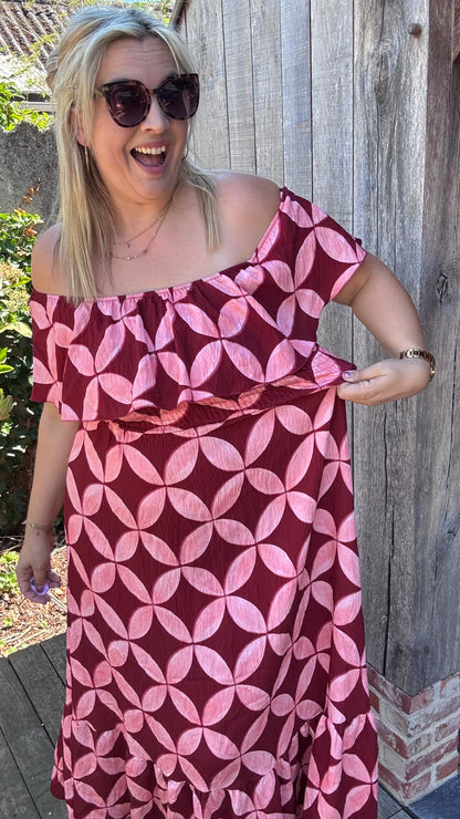 Rozanna off-shoulder jurk - Roze