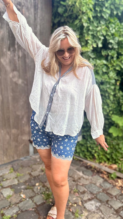 Blue shoulder breeze blouse