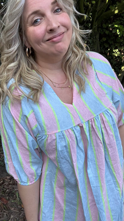 Neon stripes dress - pastel blauw/roze