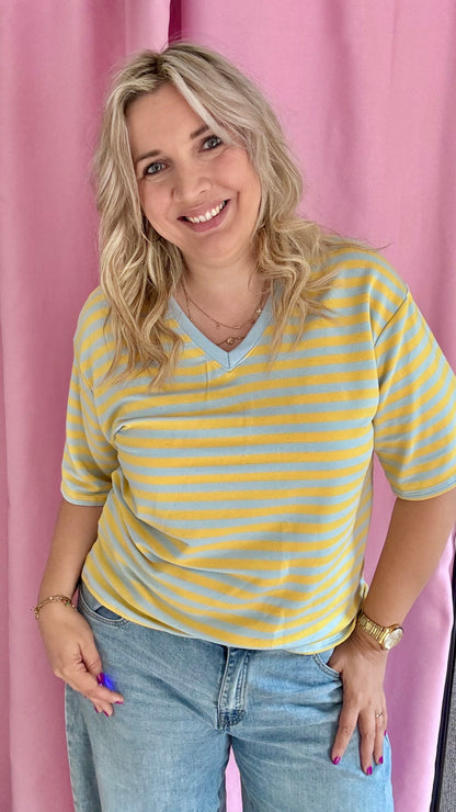V shirt stripes - Blauw/geel