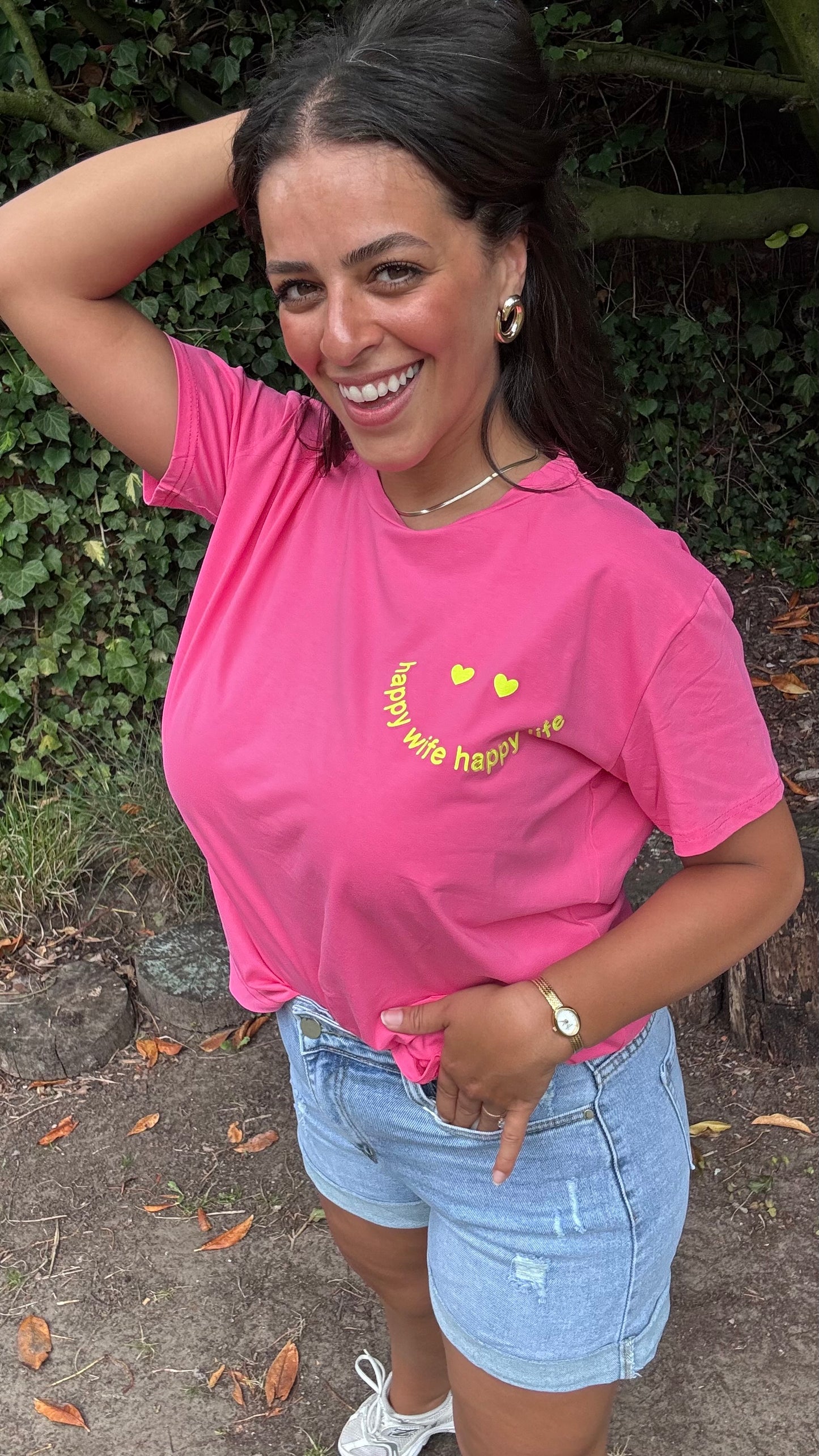 T-shirt Happy wife - Roze