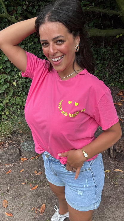 T-shirt Happy wife - Roze