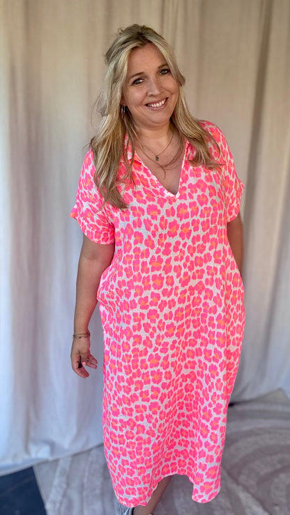 Neon jungle jurk roze