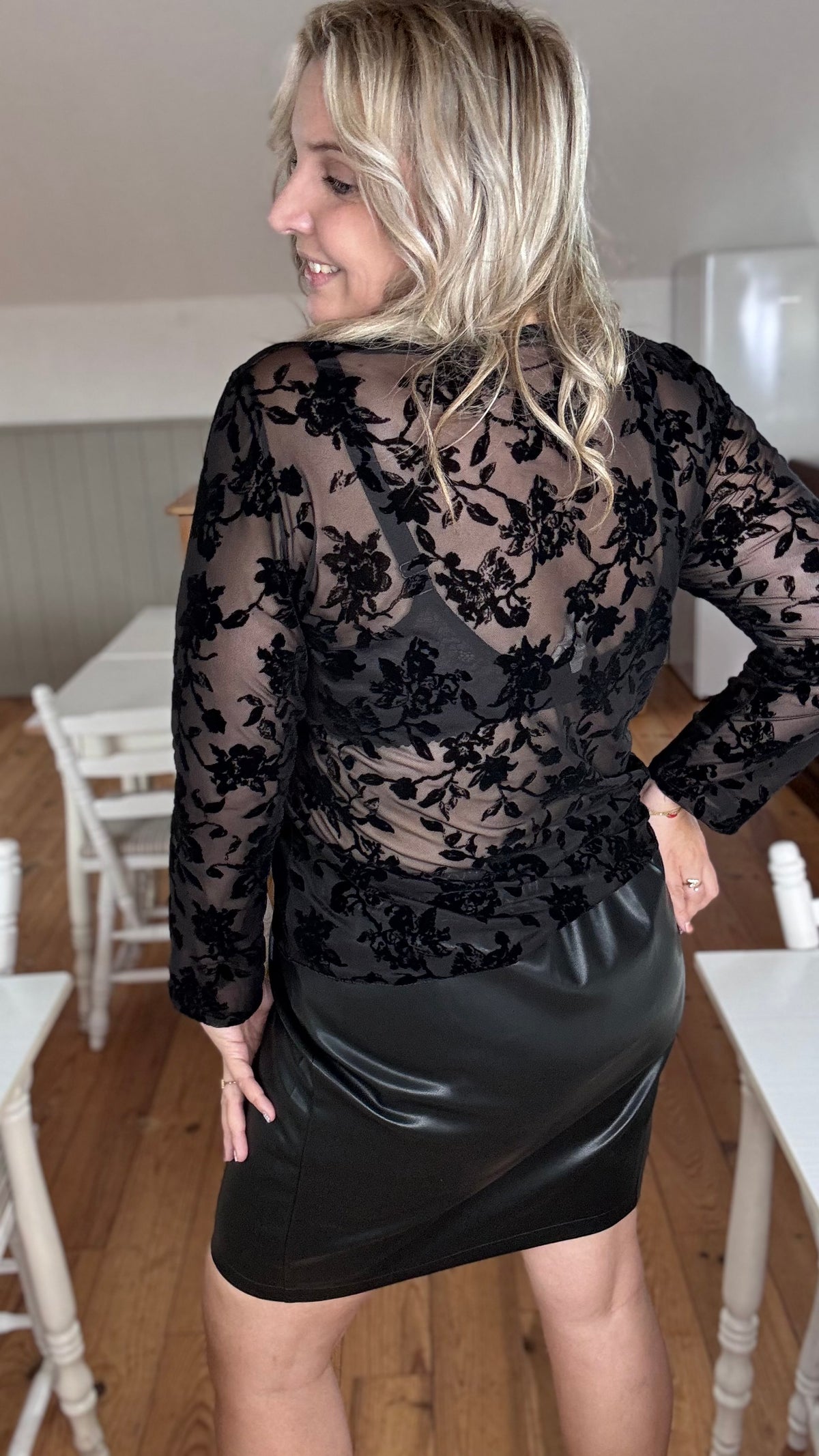 Velvet bloom blouse - Zwart