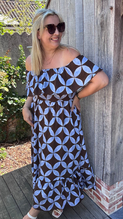 Rozanna off-shoulder jurk - Blauw