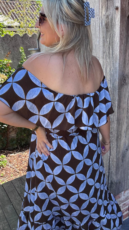 Rozanna off-shoulder jurk - Blauw
