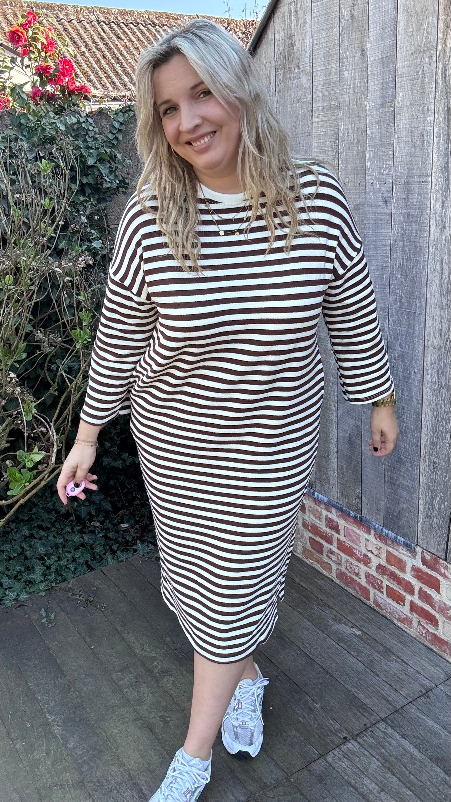 Happy stripes jurk - Bruin