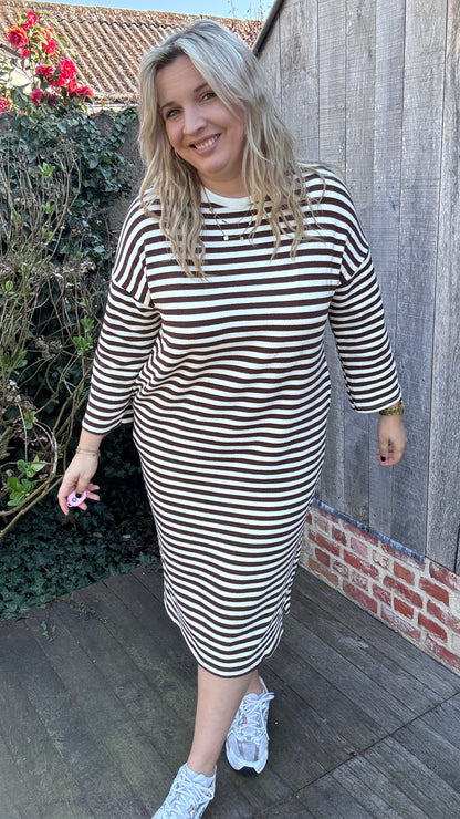 Happy stripes jurk - Bruin