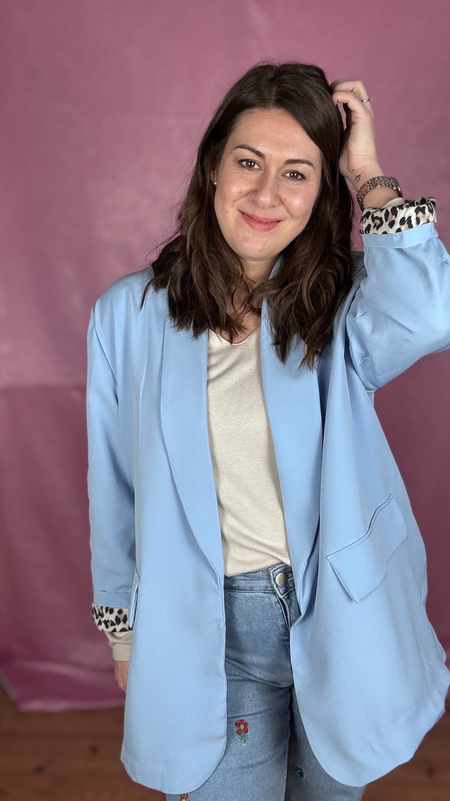 Leopard touch blazer - Babyblauw