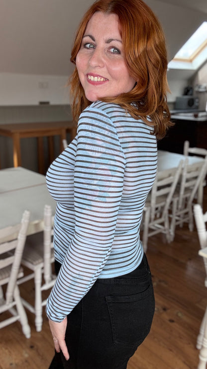 Cashmere touch longsleeve - Blauw striped