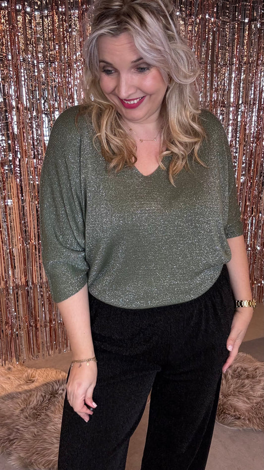 Sparkle V-neck trui- Kaki
