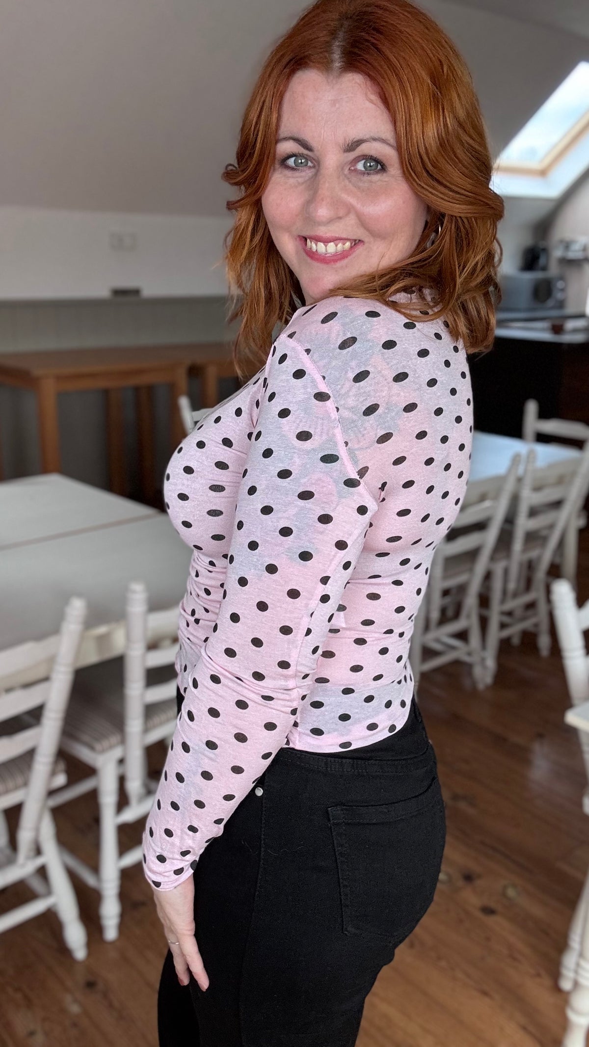 Cashmere touch longsleeve - Roze dots