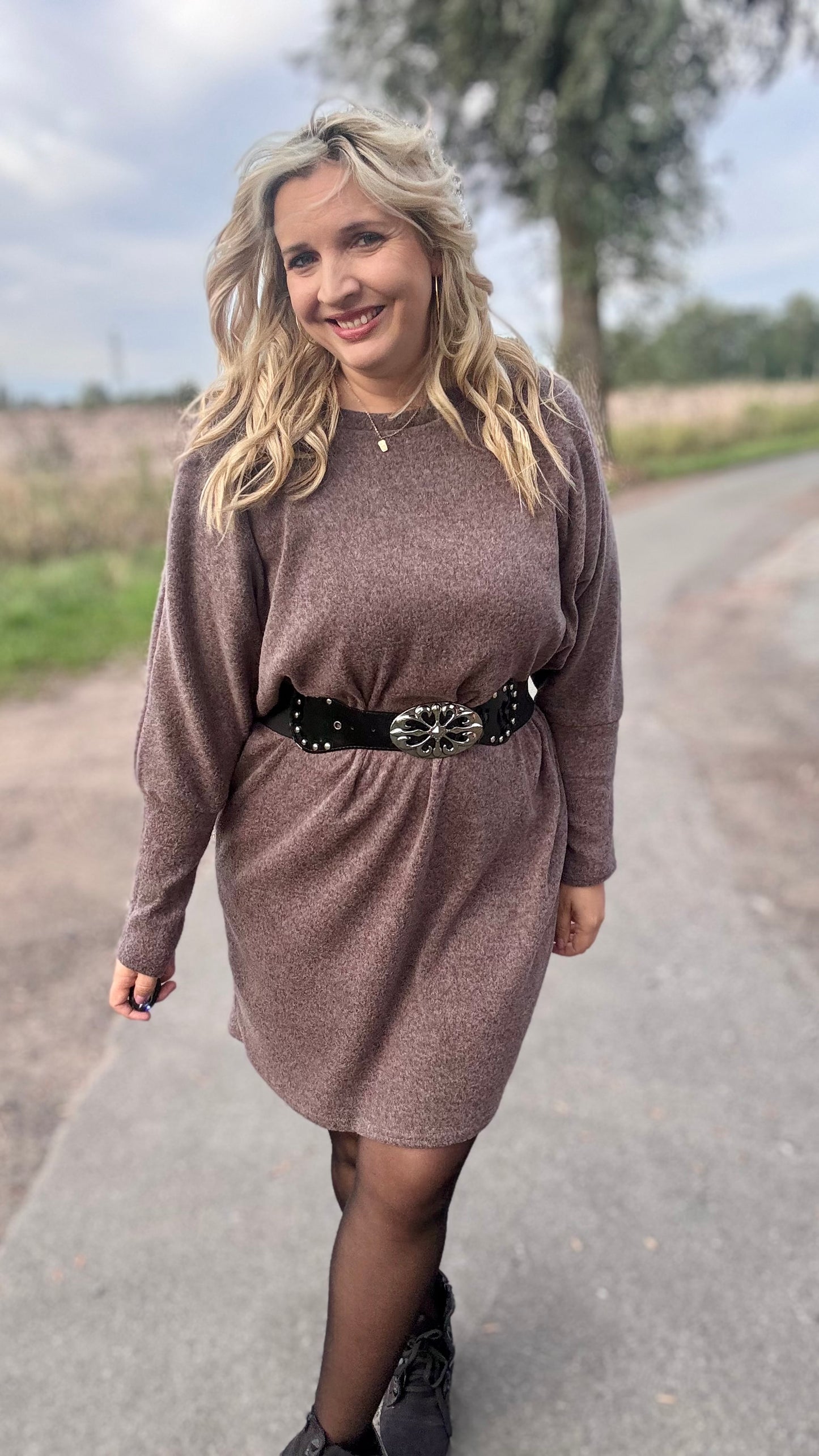 Lounge luxe jurk - Bruin