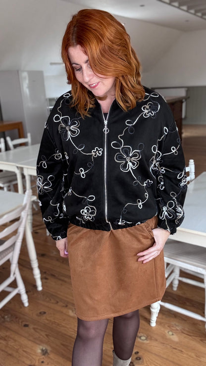 Swirl suède bomber  - Zwart